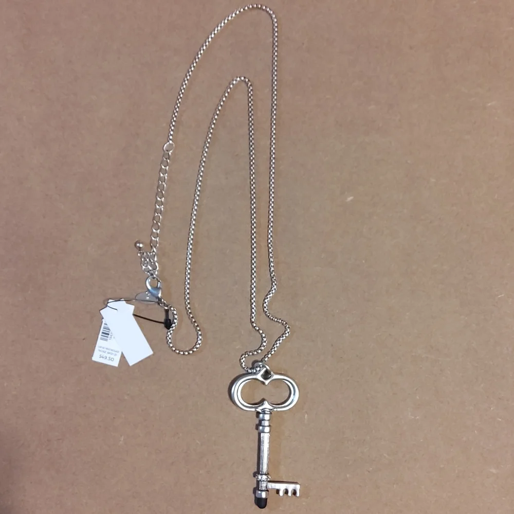 Chico's Silvertone Key Necklace with styles. - Picture 3 of 5
